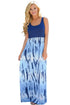 Sexy Blue Tie Dye Print Sleeveless Long Boho Dress